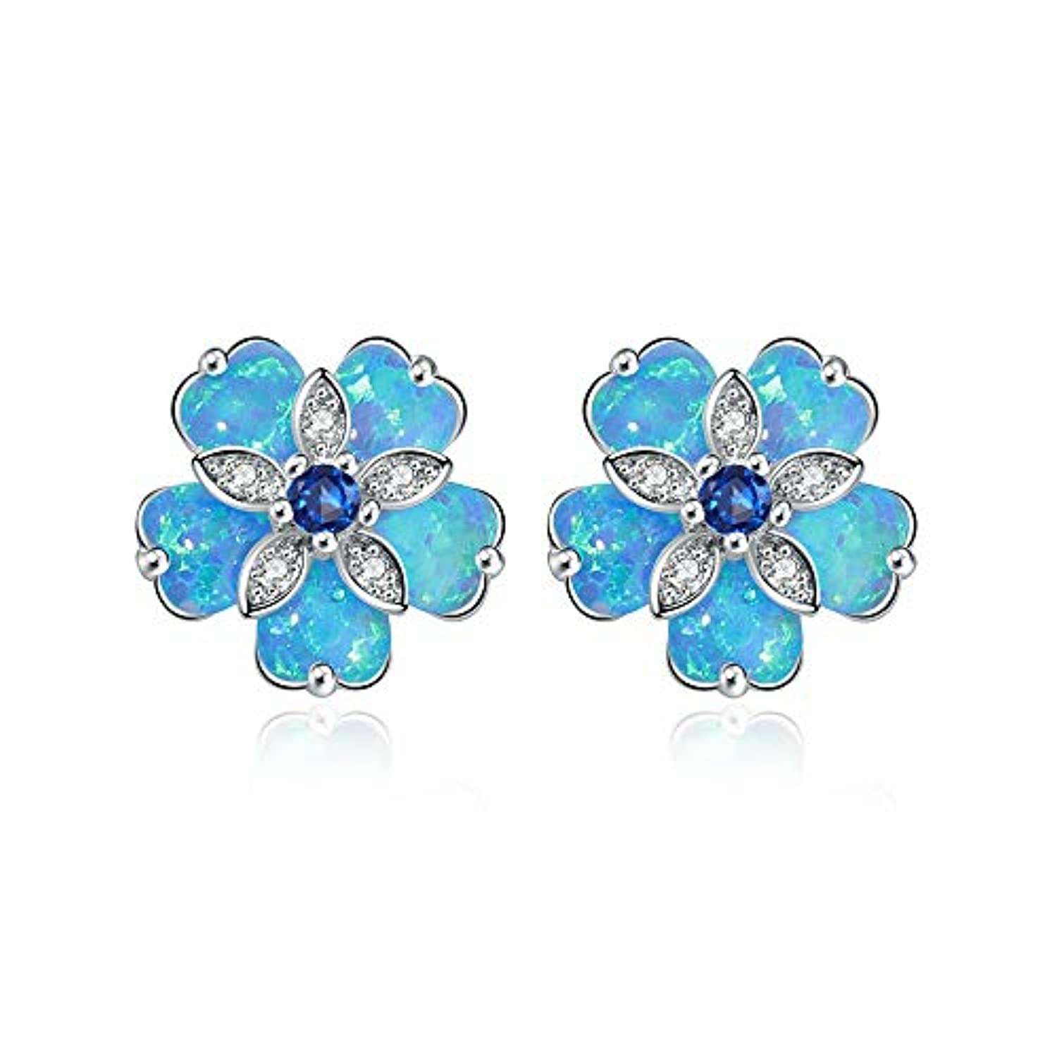 Flower Opal Earrings Stud,Gold Plated or Rhodium Plated Hypoallergenic